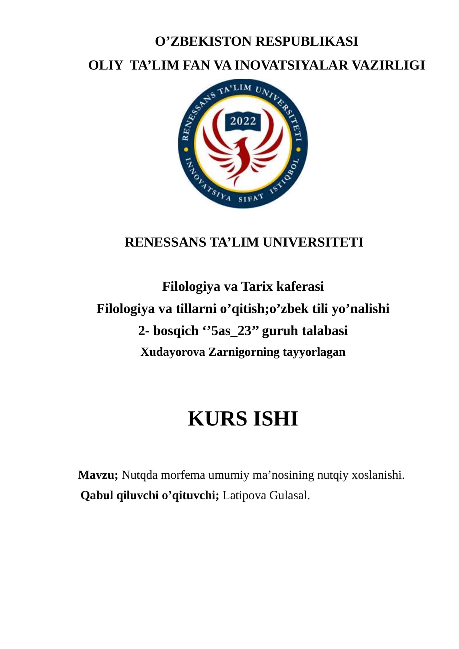 Nutqda morfema umumiy ma’nosining nutqiy xoslanishi