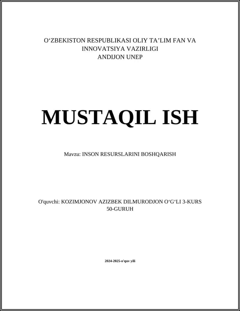 INSON RESURSLARINI BOSHQARISH