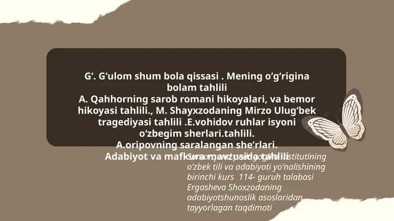 Adabiyot va mafkura mavzusida tahlili