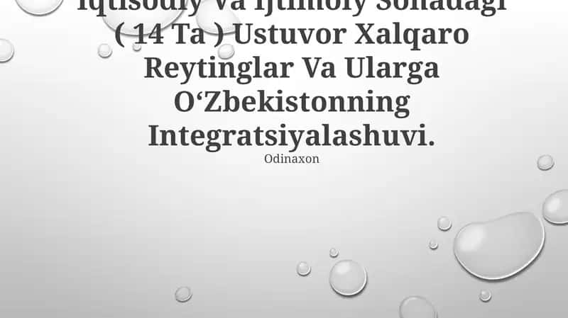 Iqtisodiy Va Ijtimoiy Sohadagi Ustuvor Xalqaro Reytinglar