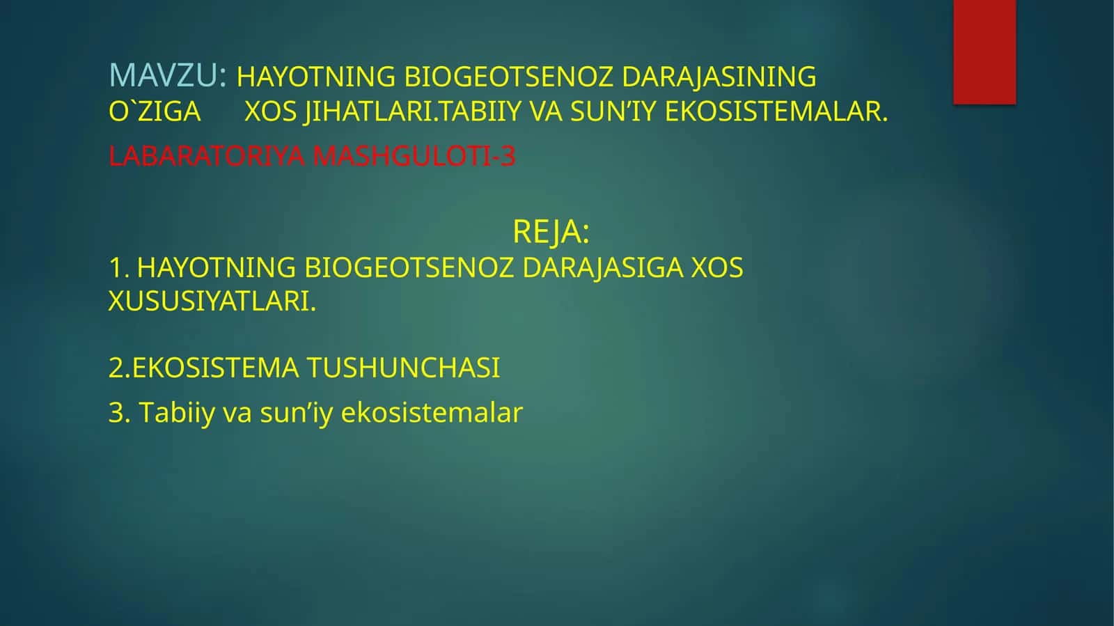 HAYOTNING BIOGEOTSENOZ DARAJASINING O`ZIGA XOSJIHATLARI.tabiiyvasun’iyekosistemalar