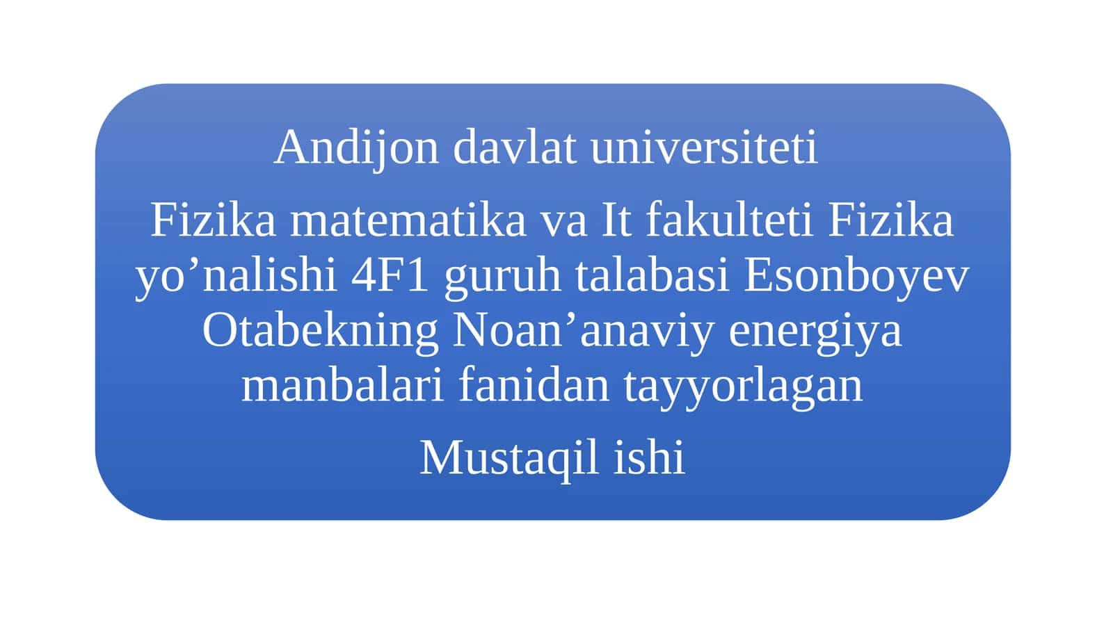 SUV ENERGIYASINI SAQLASH TURI VA SHAKLI