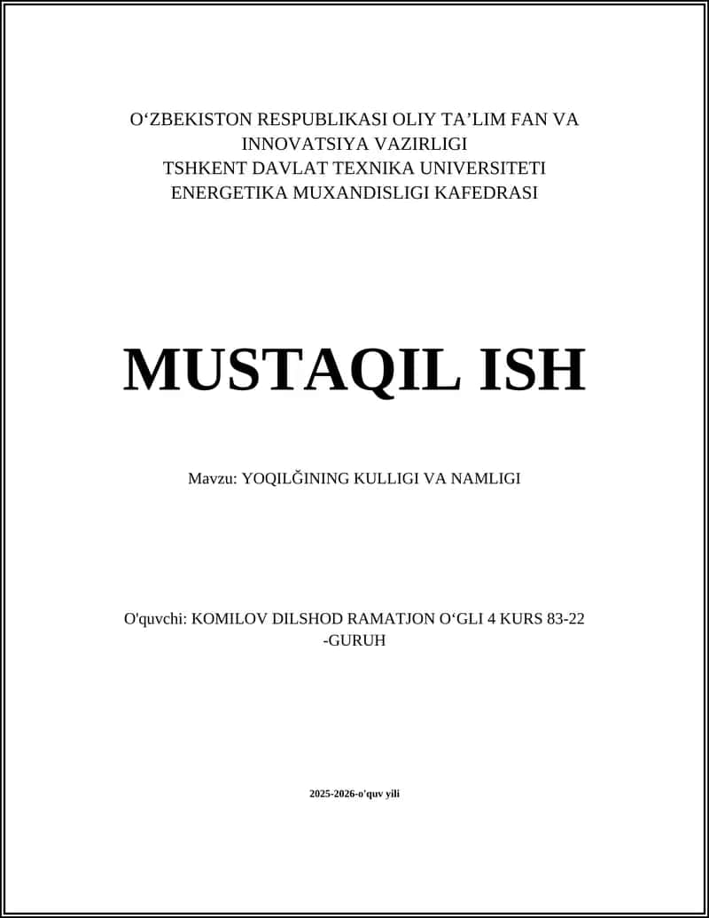 Yoqilgʻining Namligini Aniqlash Usullari