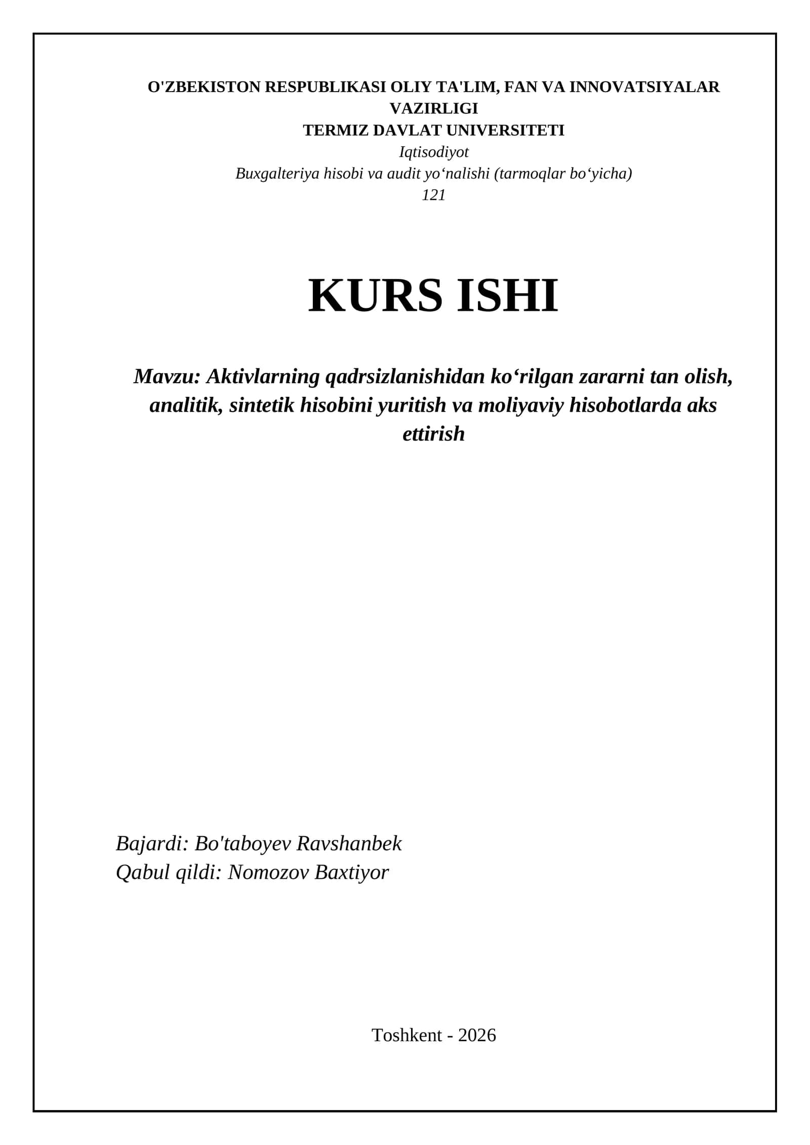 Buxgalteriya hisobi va audit yoʻnalishi (tarmoqlar boʻyicha)