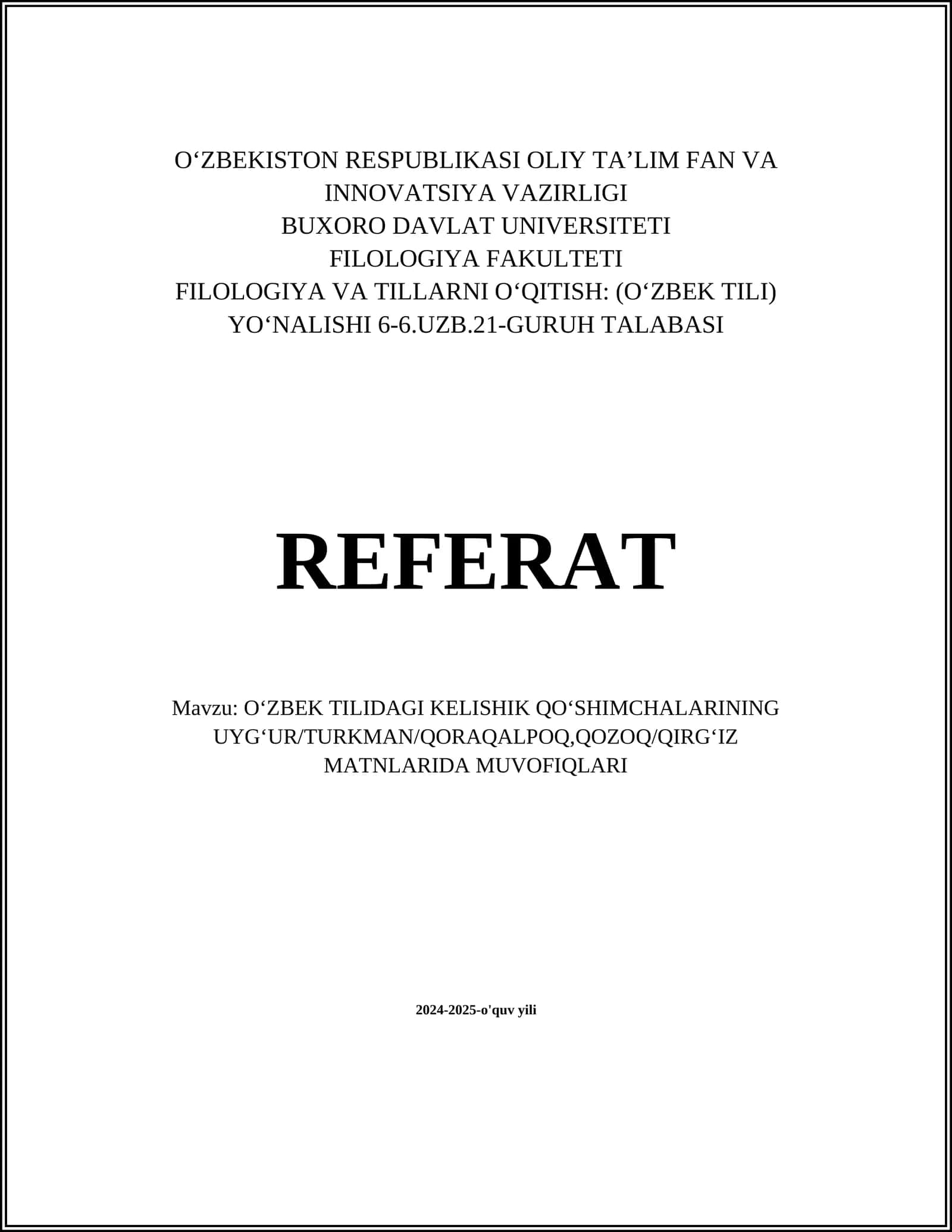 O‘zbek Tilidagi Kelishik Qo‘shimchalarining Uyg‘ur/Turkman/Qoraqalpoq,Qozoq/Qirg‘iz Matnlarida Muvofigi