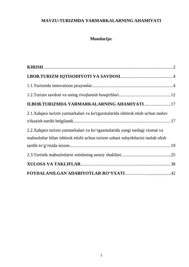 TURIZMDA YARMARKALARNING AHAMIYATI