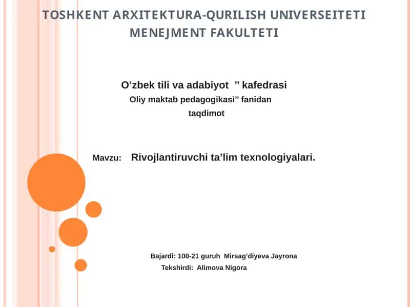 Rivojlantiruvchi ta’lim texnologiyalari