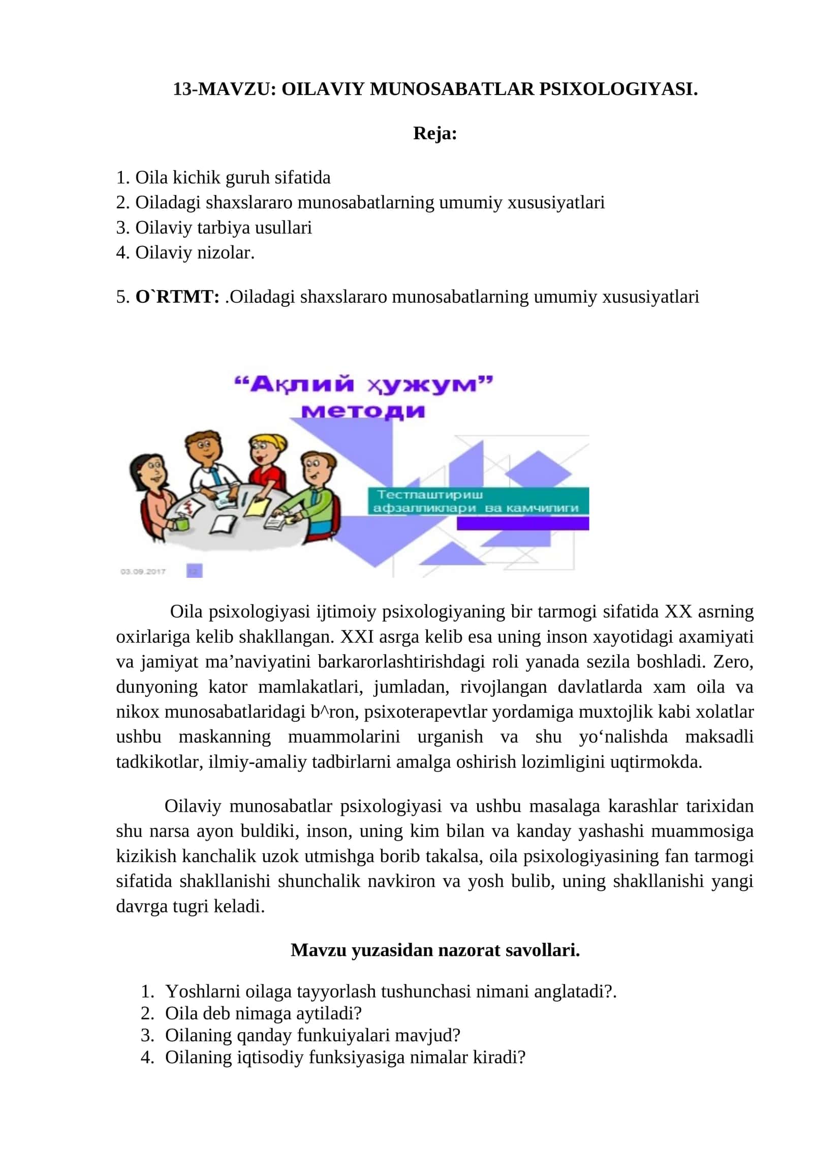 OILAVIY MUNOSABATLAR PSIXOLOGIYASI