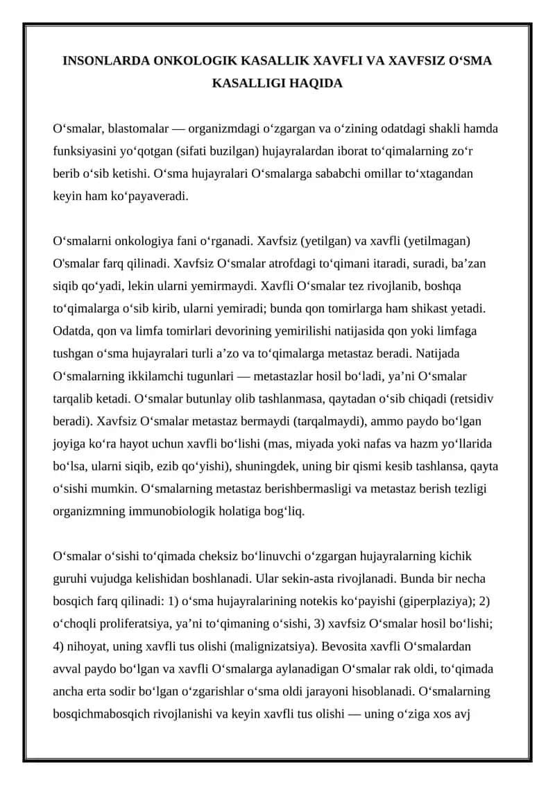 Onkologik kasalliklar