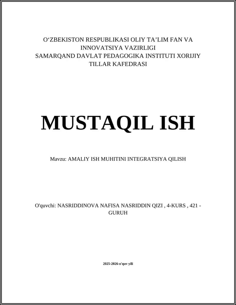 AMALIY ISH MUHITINI INTEGRATSIYA QILISH