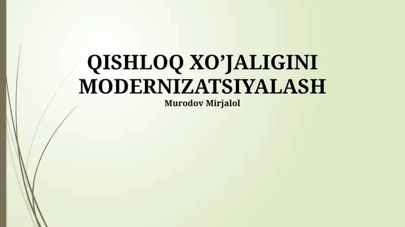 Zamonaviy Qishloq Xo'jaligi Texnologiyalari
