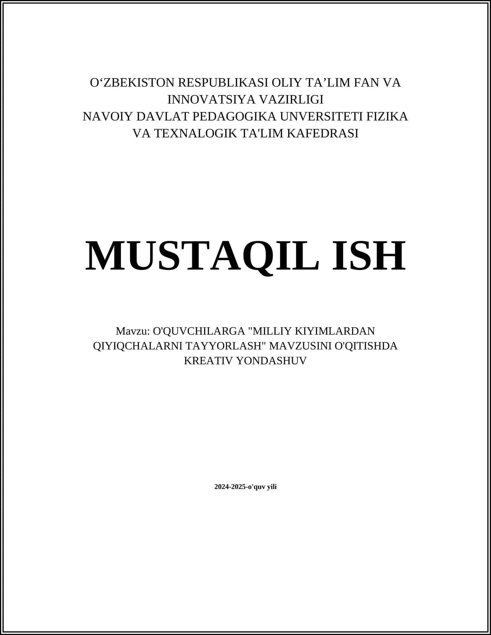 MILLIY KIYIMLARDAN QIYIQCHALARNI TAYYORLASH