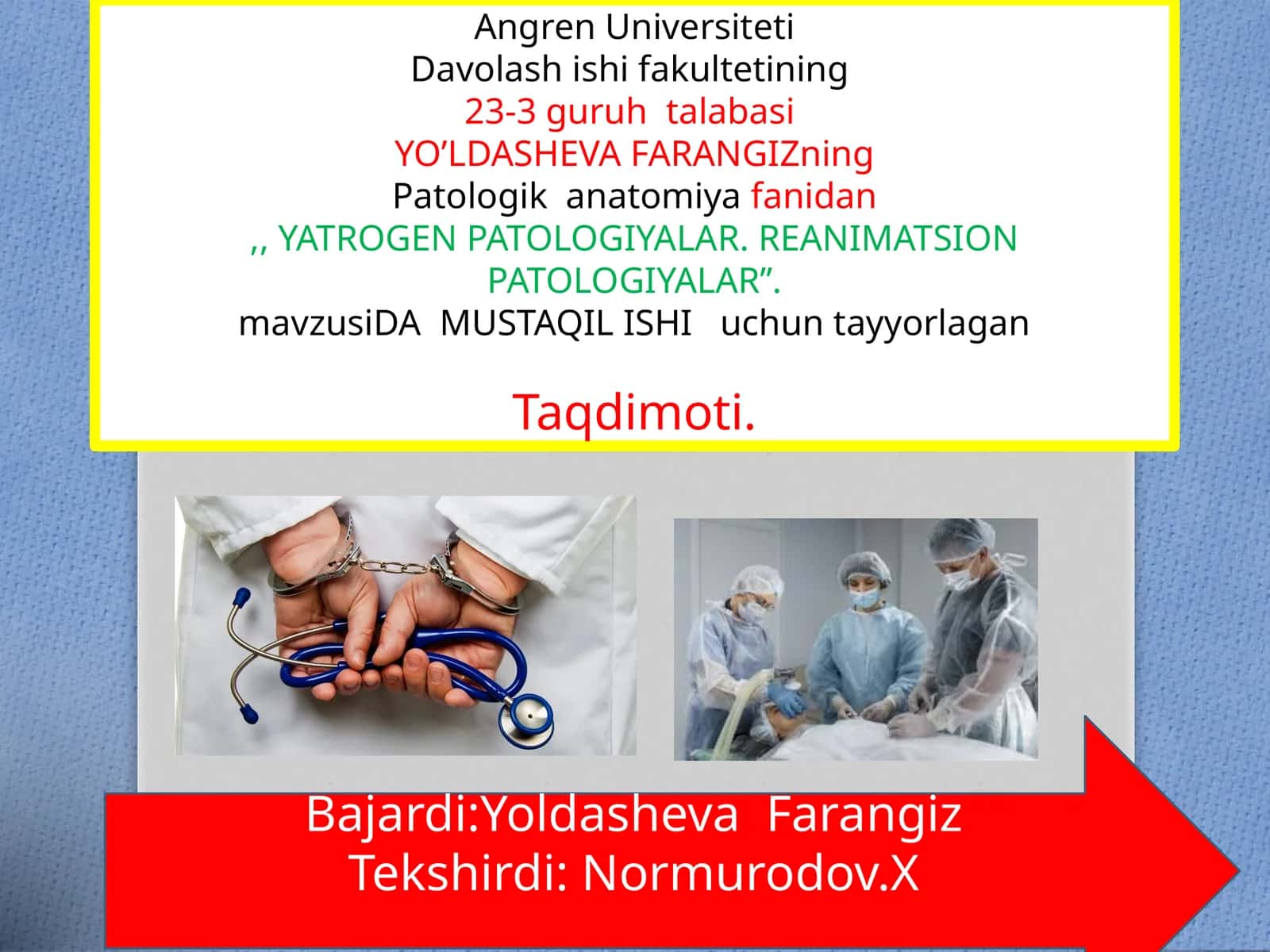YATROGEN PATOLOGIYALAR. REANIMATSION PATOLOGIYALAR