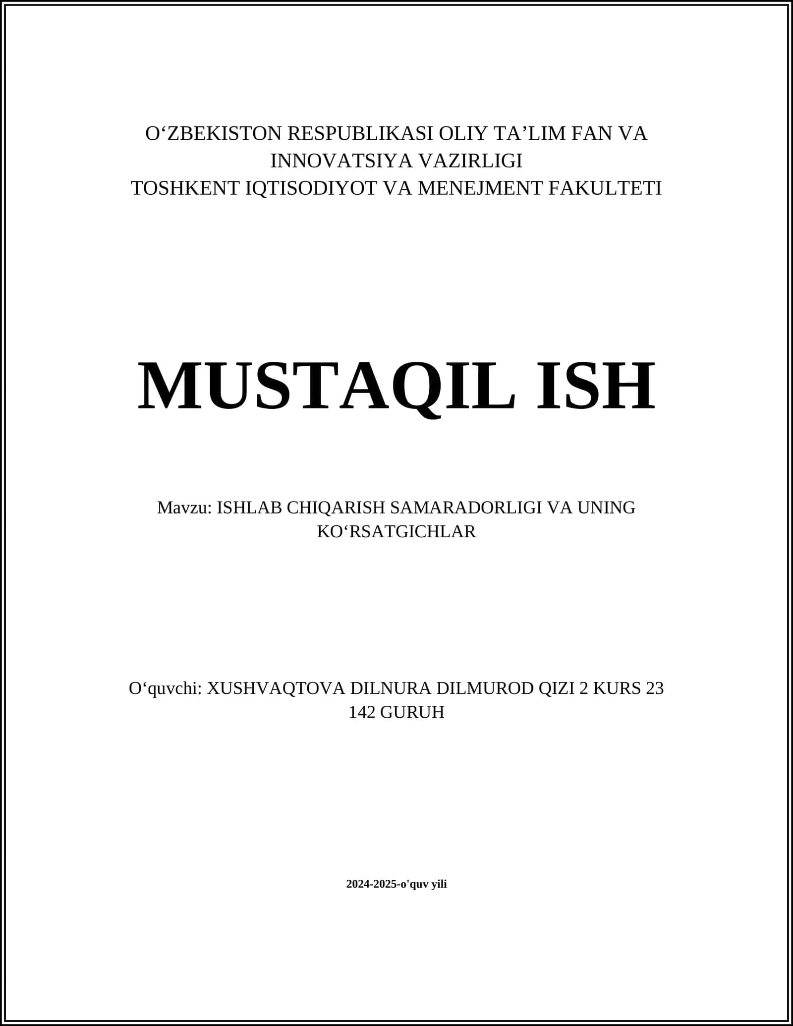ISHLAB CHIQARISH SAMARADORLIGI