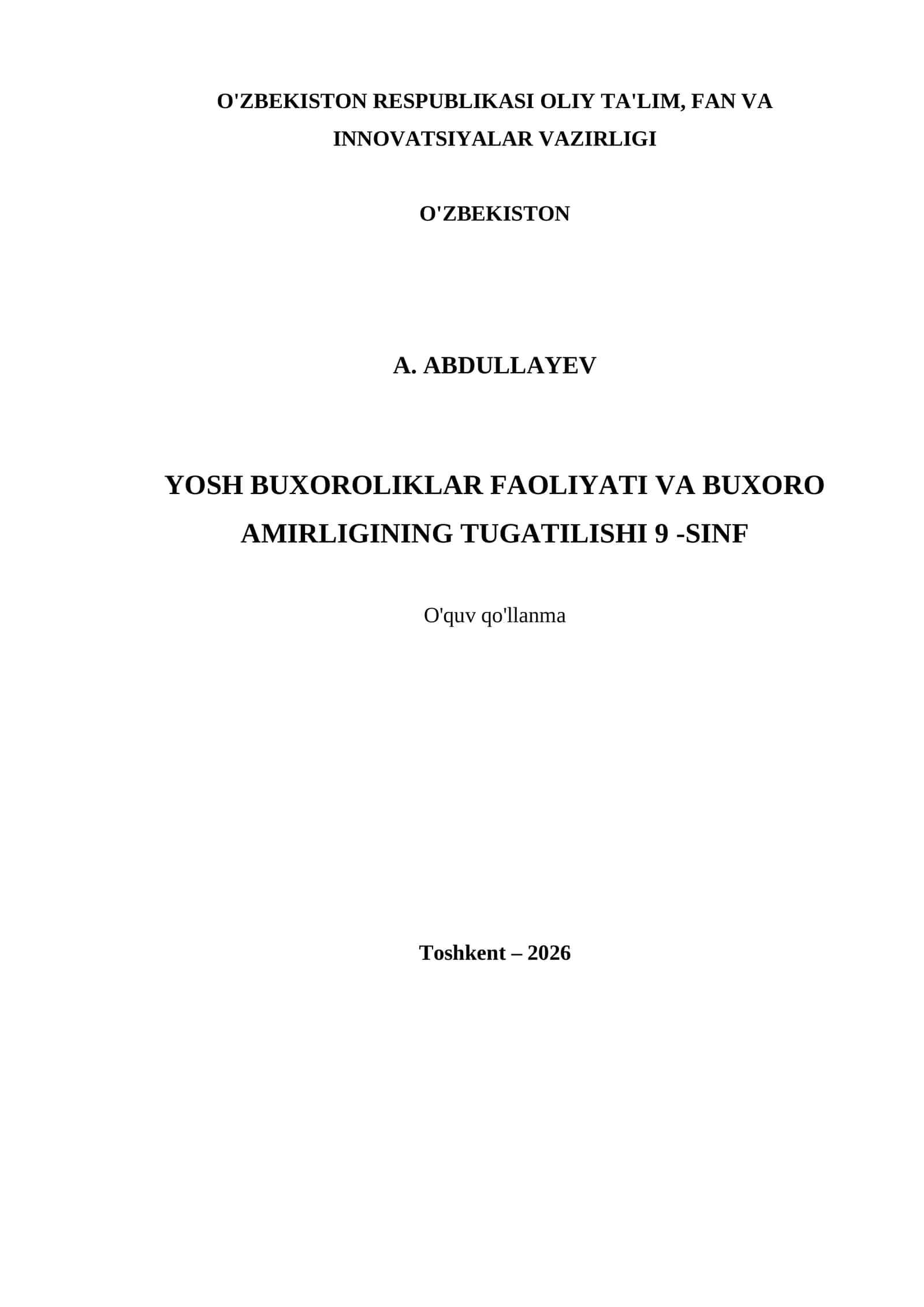 YOSH BUXOROLIKLAR FAOLIYATI VA BUXORO AMIRLIGINING TUGATILISHI 9 -SINF