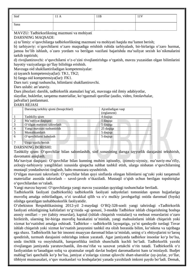 Tadbirkorlikning mazmuni va mohiyati