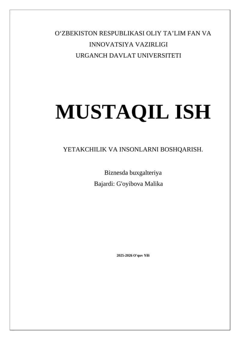 Yetakchilik va insonlarni boshqarish