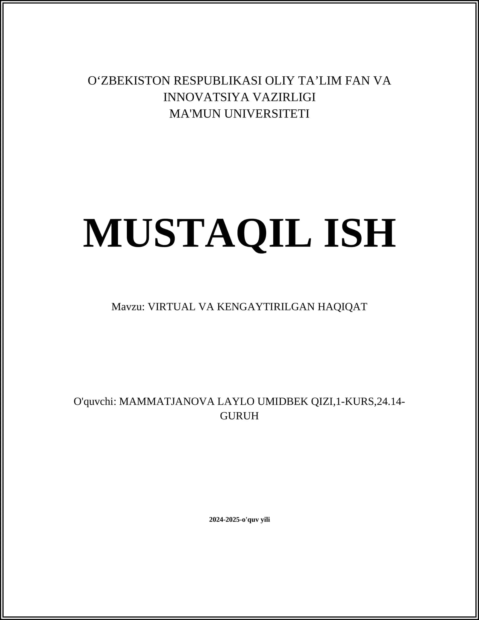 VIRTUAL VA KENGAYTIRILGAN HAQIQAT