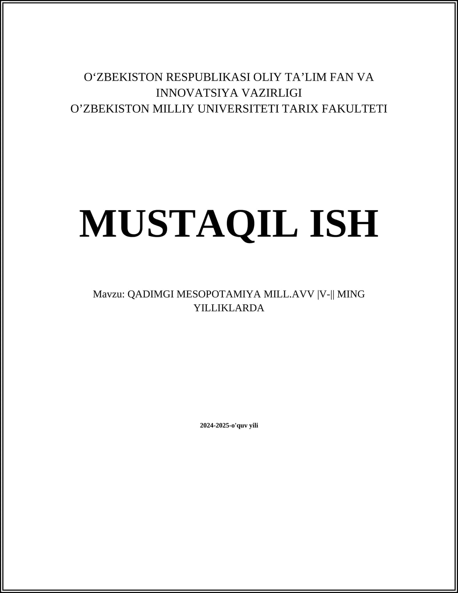 QADIMGI MESOPOTAMIYA MILL.AVV |V-|| MING YILLIKLARDA