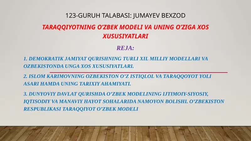 Taraqqiyotning “O‘zbek modeli” va uning uziga xos xususiyatlari