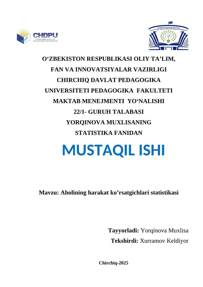 Aholining harakat ko’rsatgichlari statistikasi