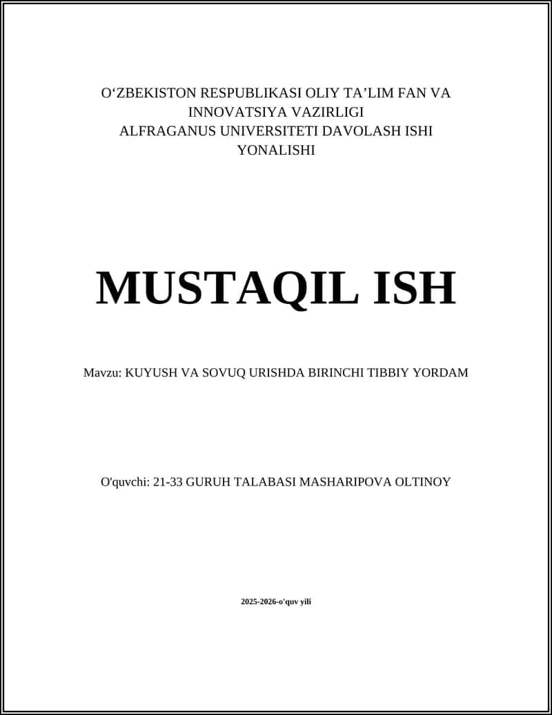 KUYUSH VA SOVUQ URISHDA BIRINCHI TIBBIY YORDAM