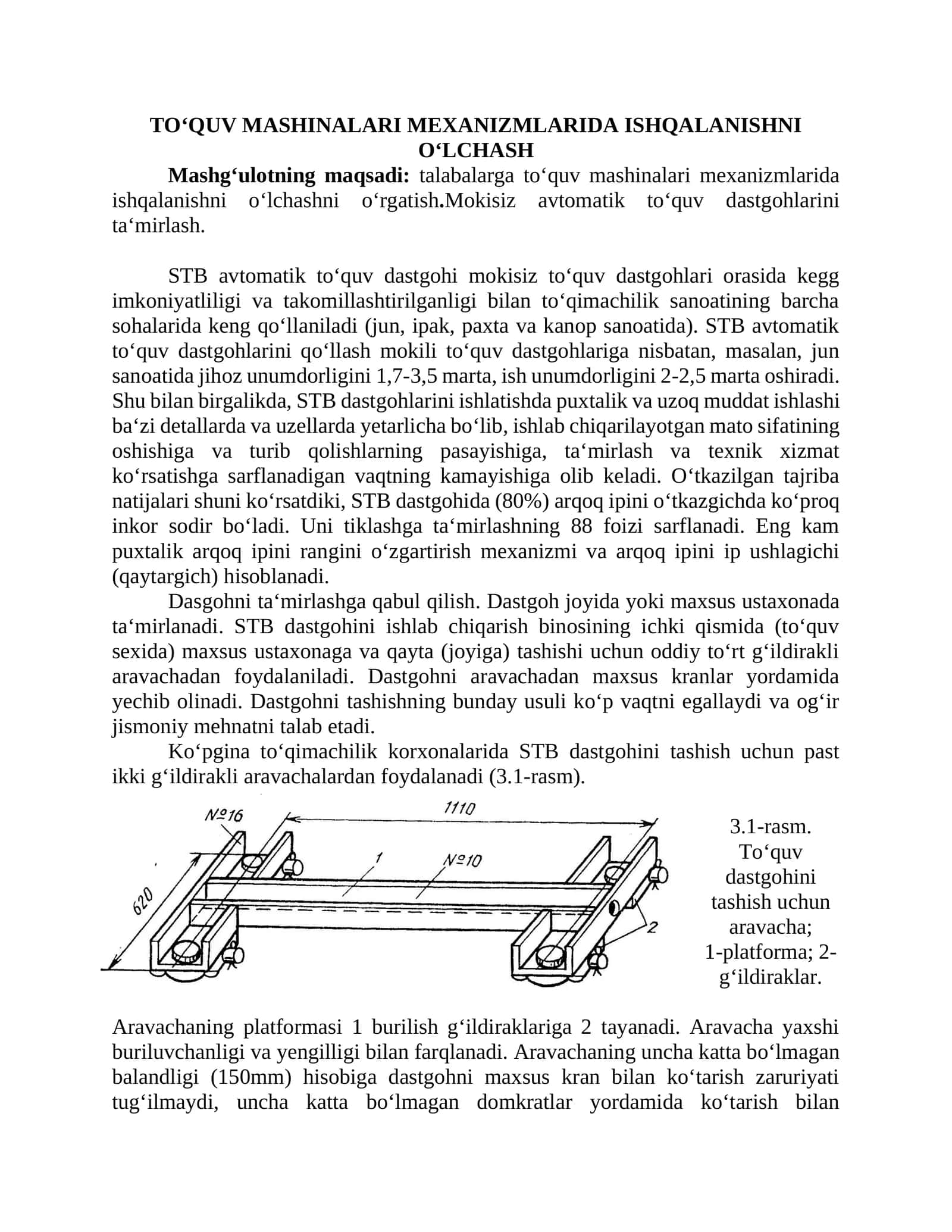 To‘quv mashinalari mexanizmlarida ishqalanishni o‘lchash