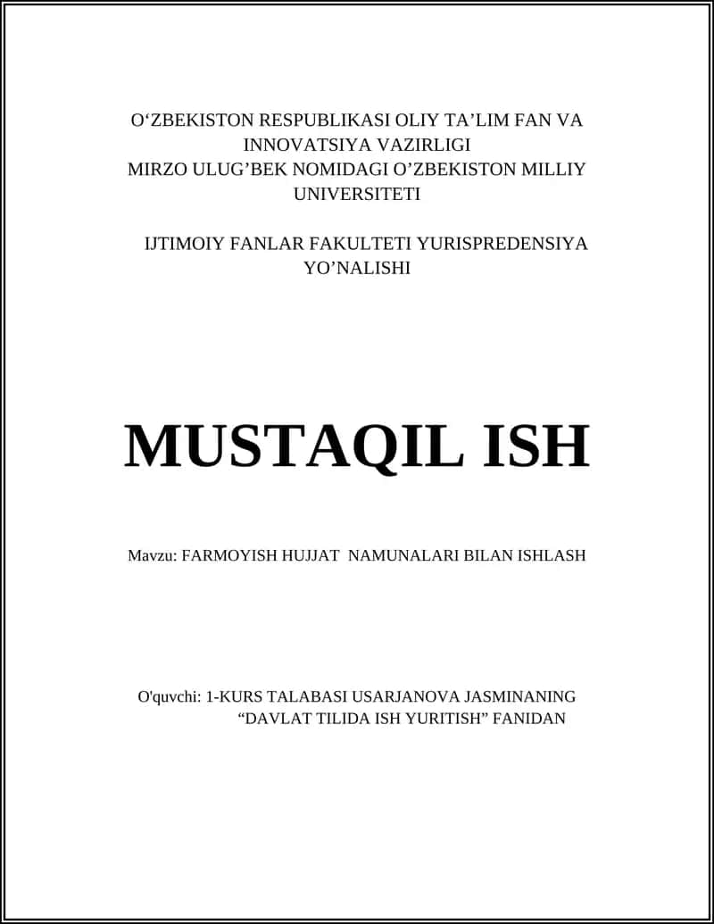 Farmoyish Hujjatlari Bilan Ishlash