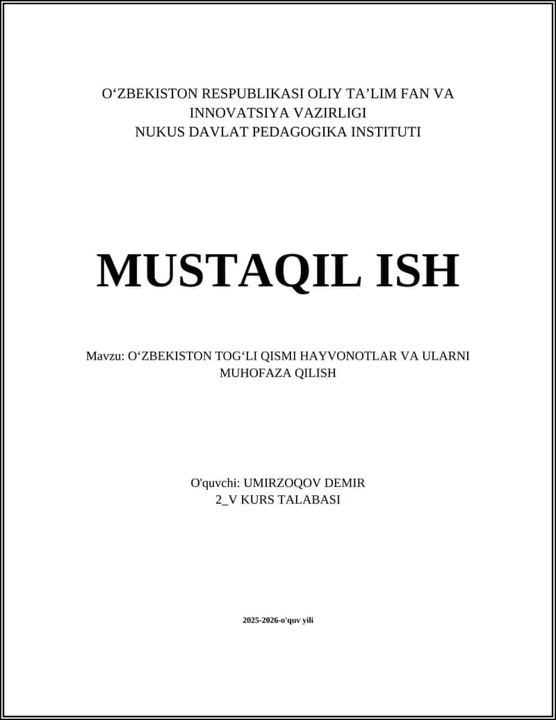 OʻZBEKISTON TOGʻLI QISMI HAYVONOTLAR VA ULARNI MUHOFAZA QILISH
