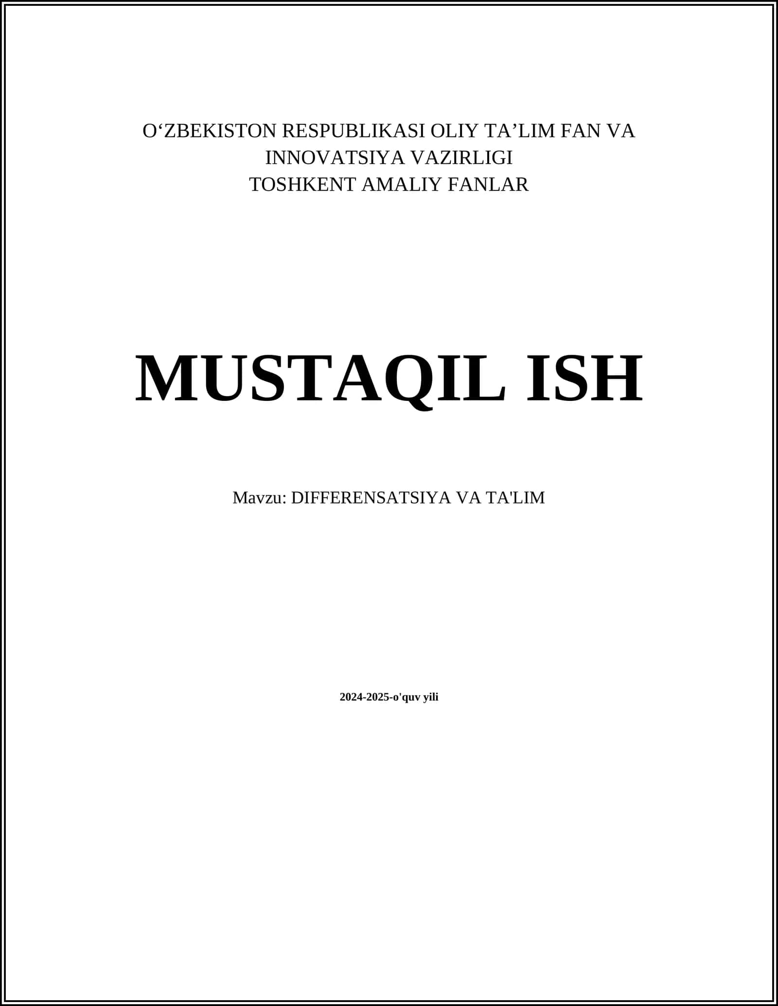 DIFFERENSATSIYA VA TA'LIM