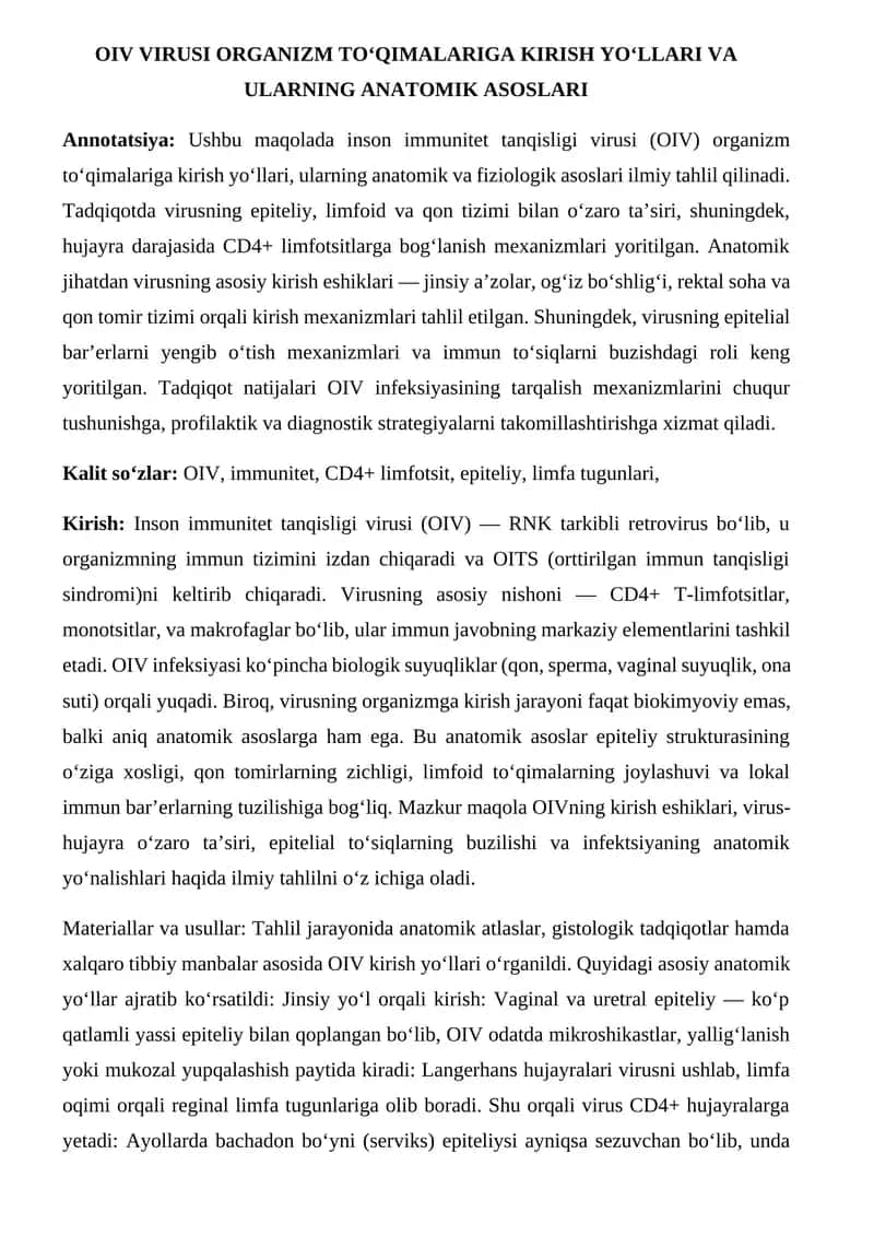INSON IMMUNITET TANQISLIGI VIRUSI (OIV)