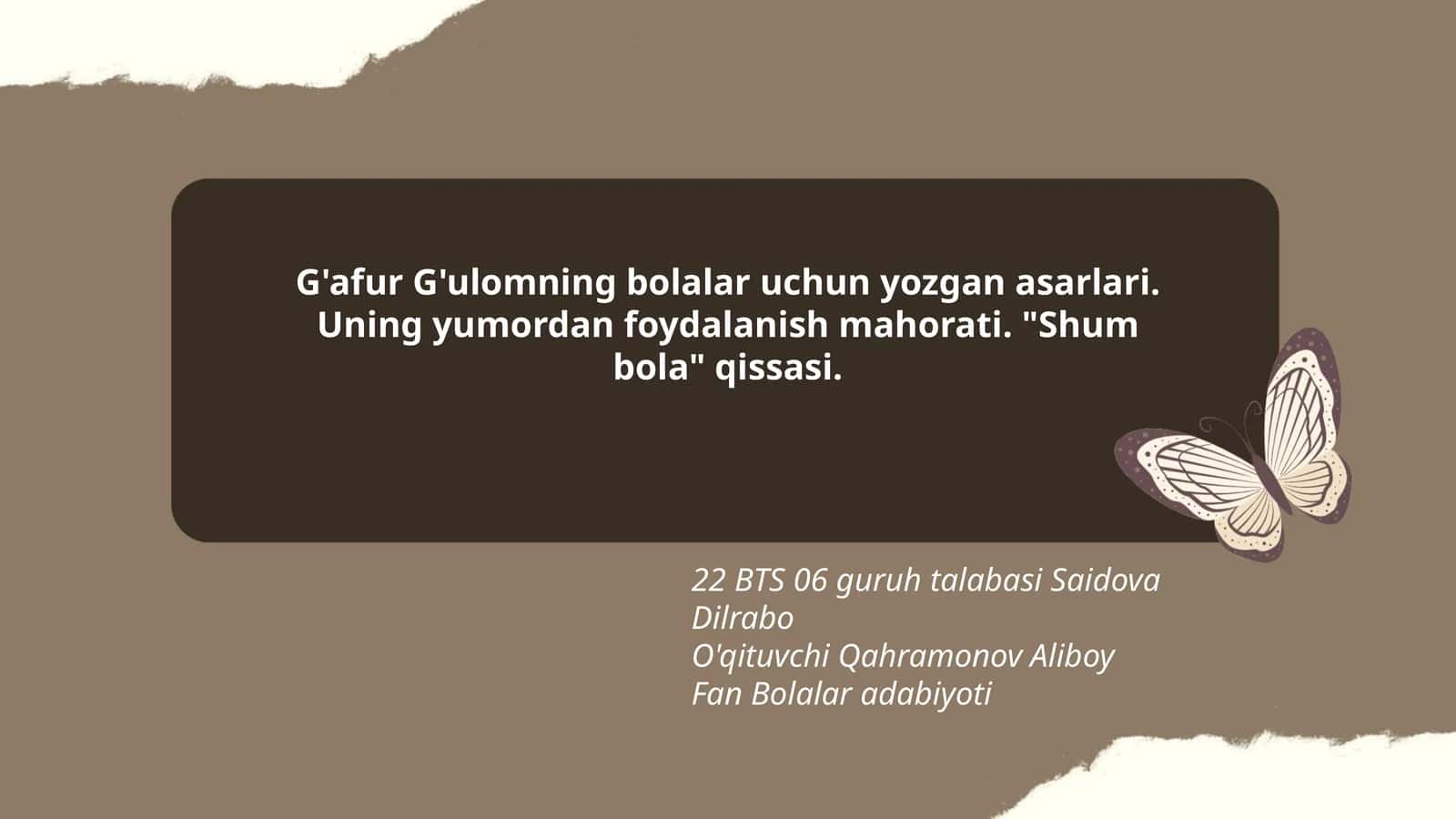 G'afur G'ulomning bolalar uchun yozgan asarlari
