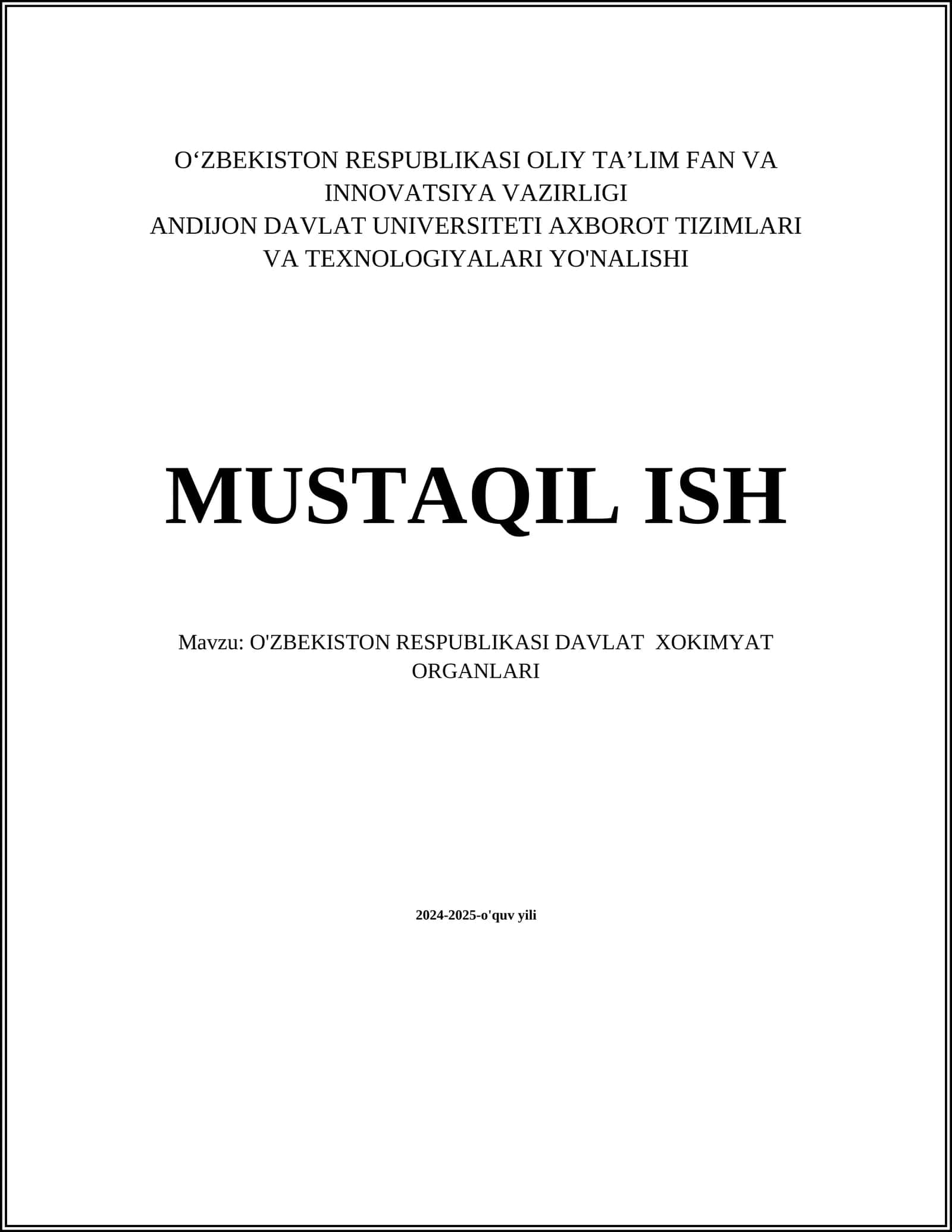 O'ZBEKISTON RESPUBLIKASI DAVLAT XOKIMYAT ORGANLARI