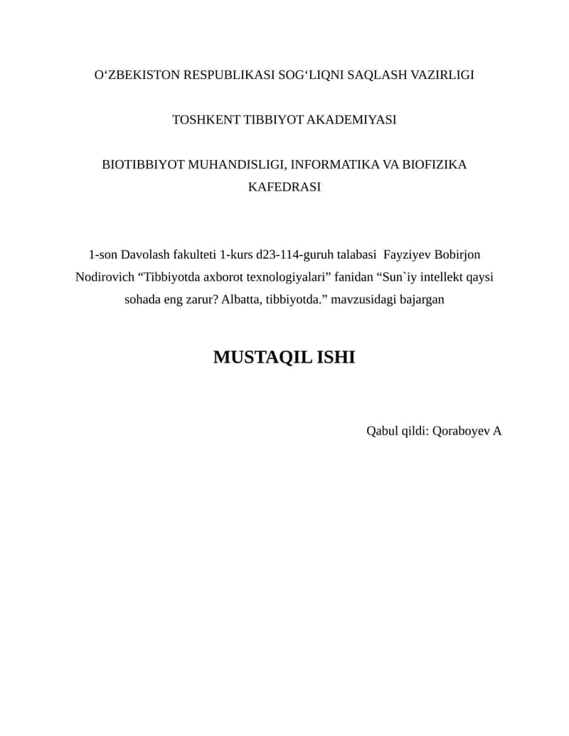 Tibbiyotda axborot texnologiyalari