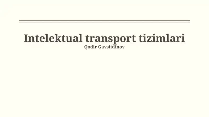 Intelektual transport tizimlari