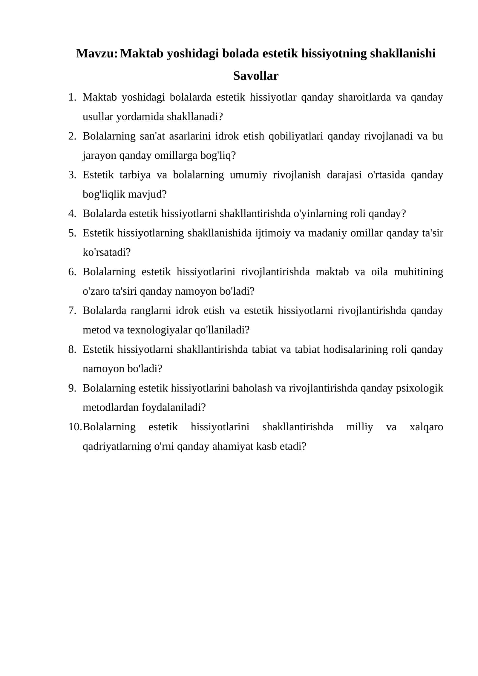 Maktab yoshidagi bolalarda estetik hissiyotning shakllanishi