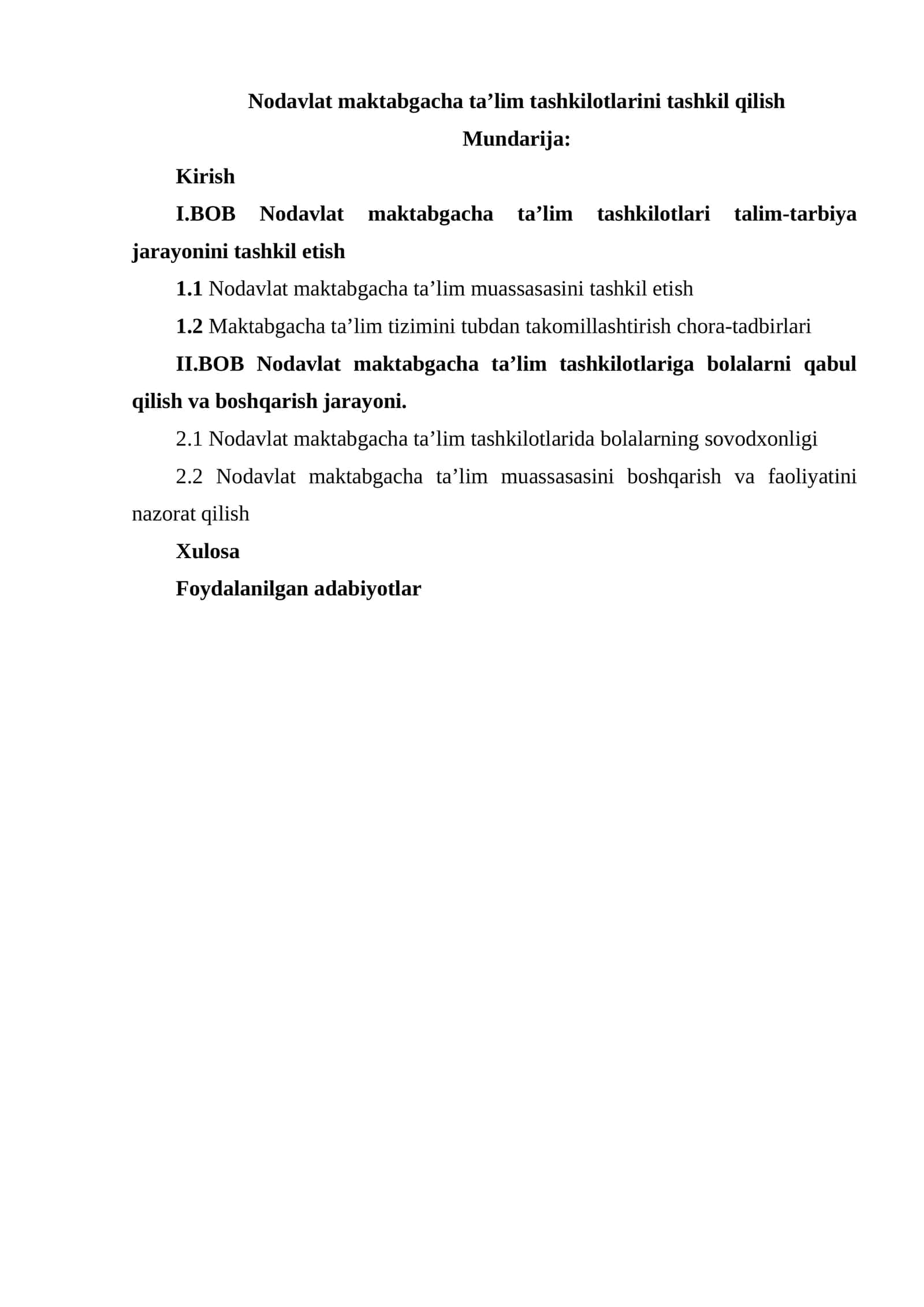 Nodavlat maktabgacha taʼlim tashkilotlarini tashkil qilish