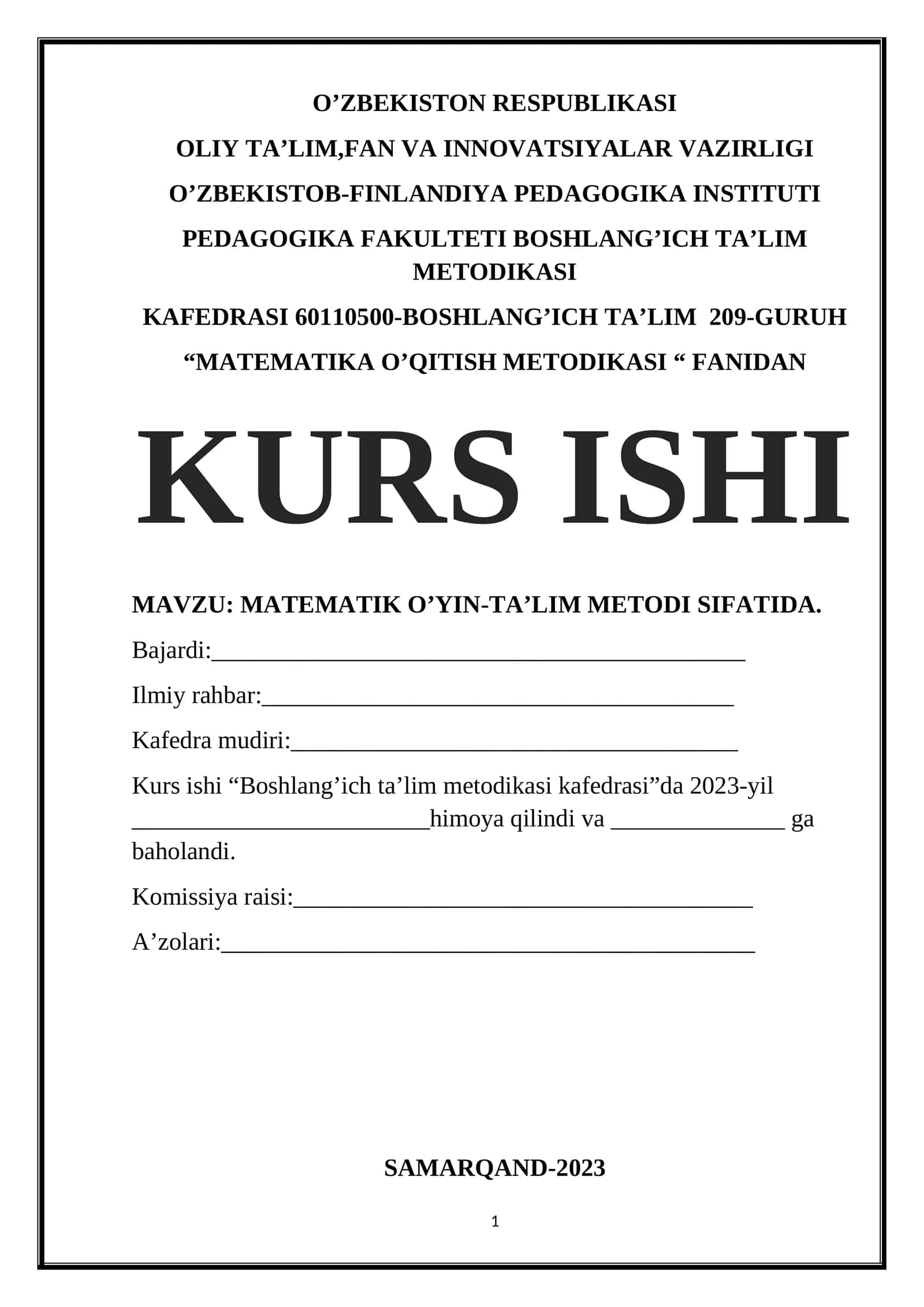 MATEMATIKA O’QITISH METODIKASI