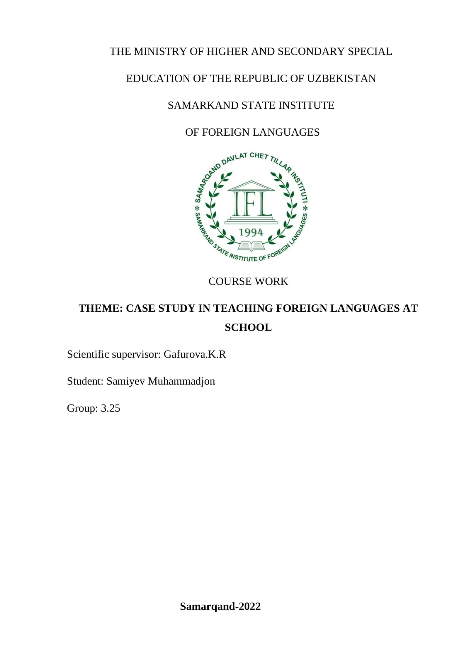 CASE STUDY IN TEACHING FOREIGN LANGUAGES AT SCHOOL