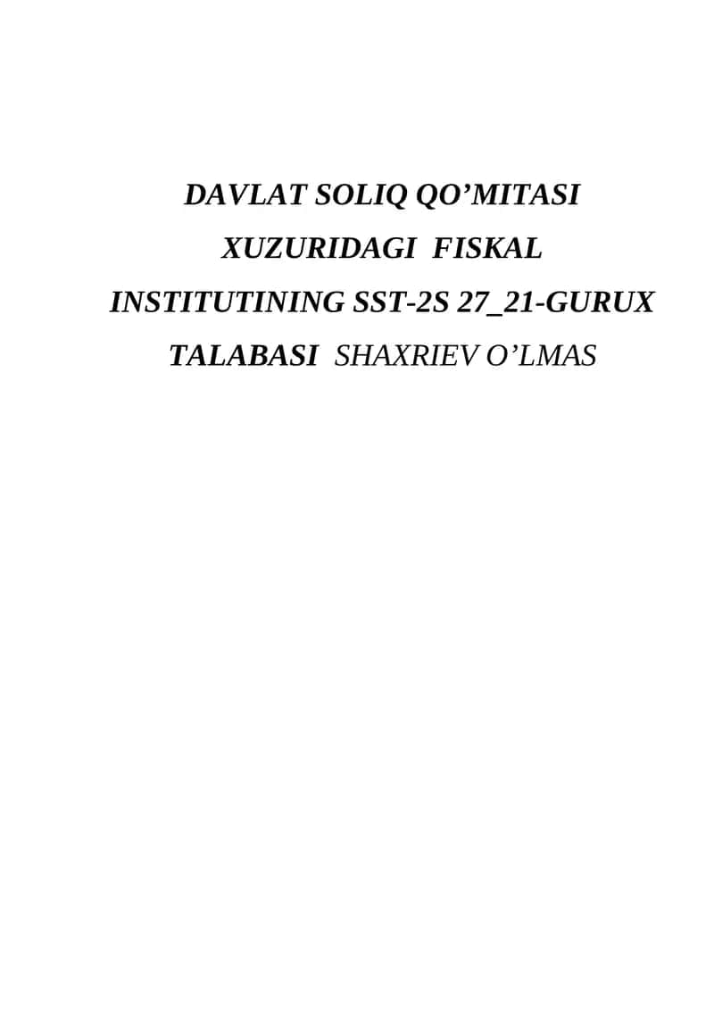 Kichik biznesni soliqqa tortishning umumiy tasnifi