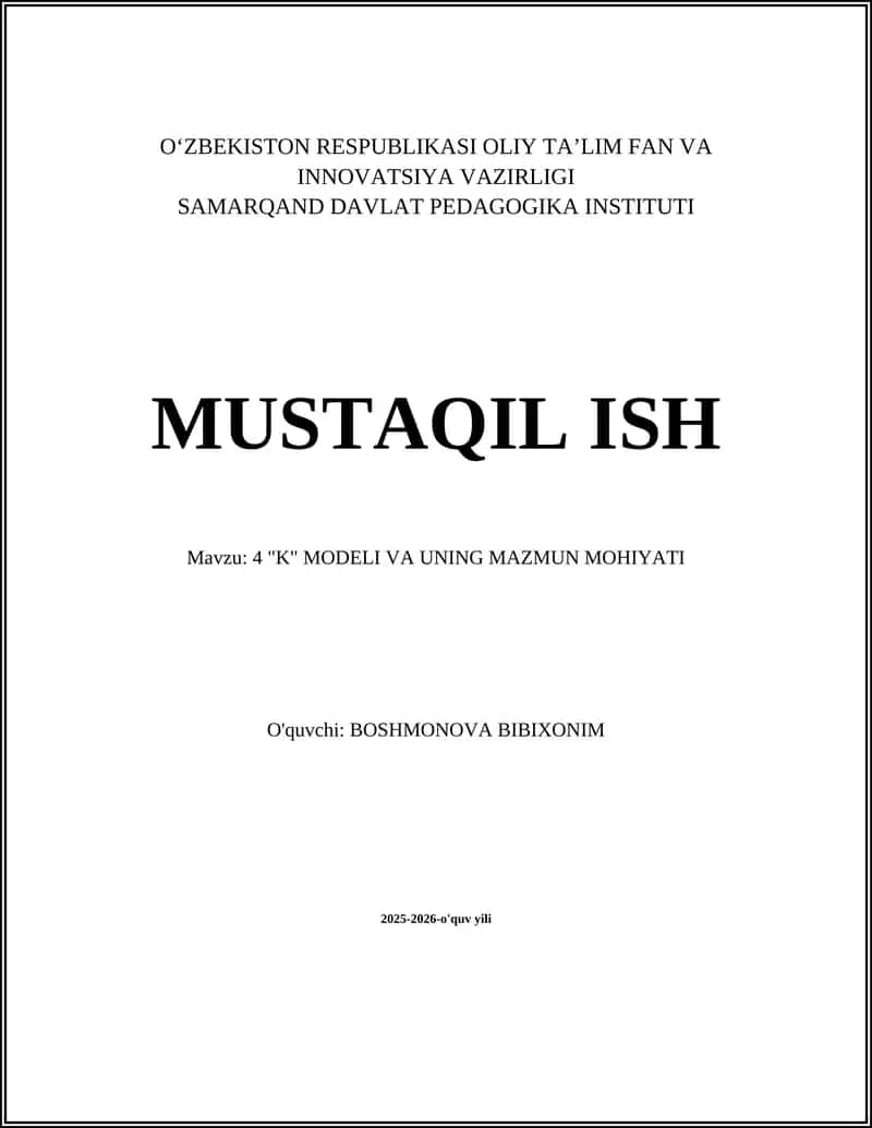 4 "K" MODELI VA UNING MAZMUN MOHIYATI