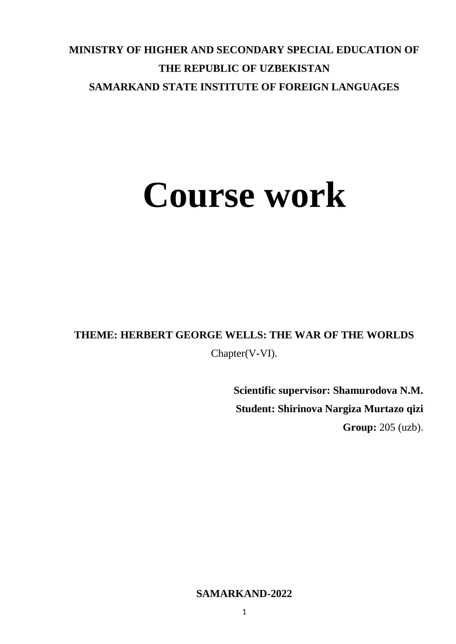 Course work at Samarkand State Institute of Foreign Languages