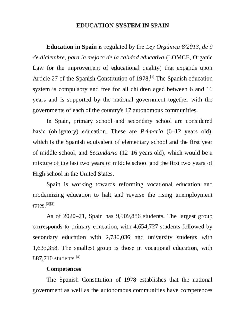 Education System in Spain
