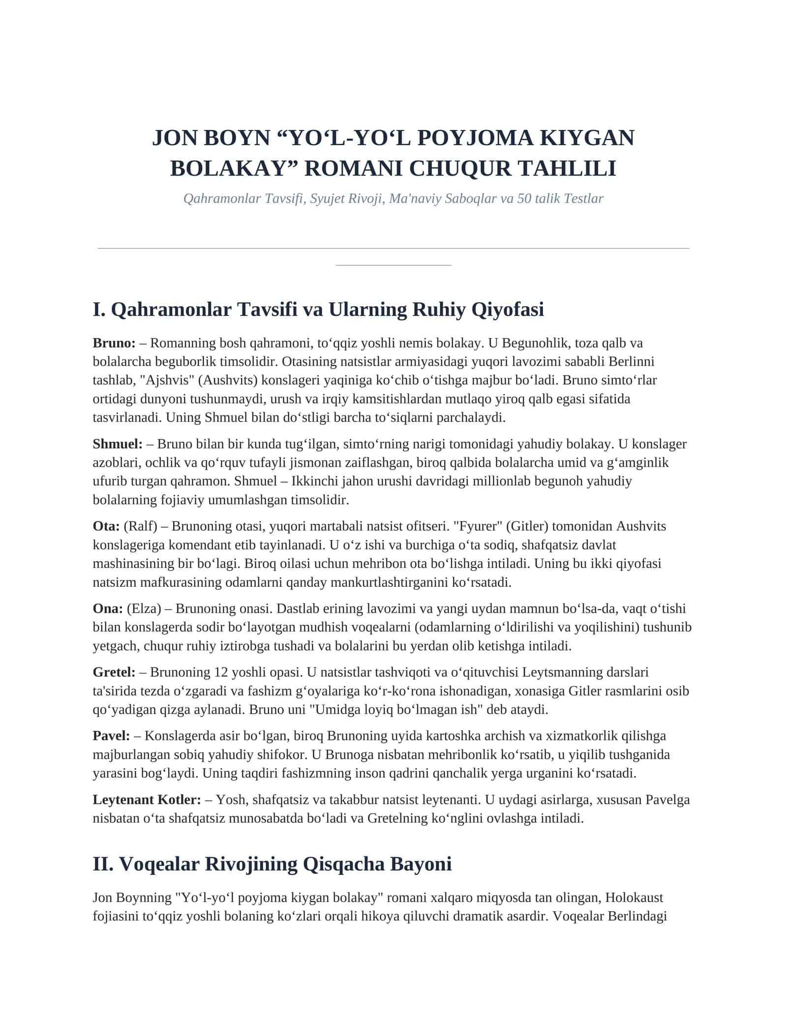 JON BOYN “YO‘L-YO‘L POYJOMA KIYGAN BOLAKAY” ROMANI CHUQUR TAHLILI
