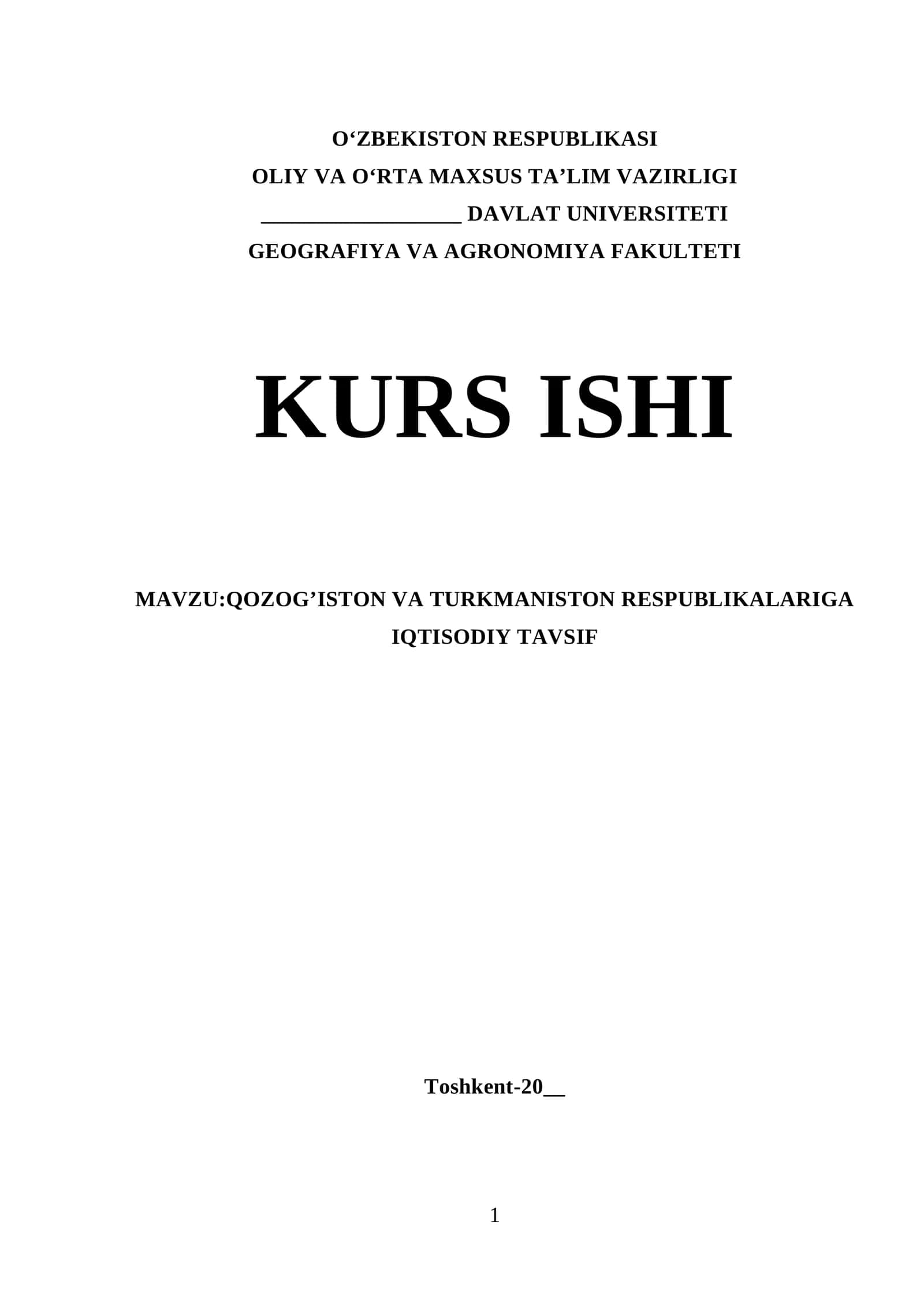 QOZOG’ISTON VA TURKMANISTON RESPUBLIKALARIGA IQTISODIY TAVSIF