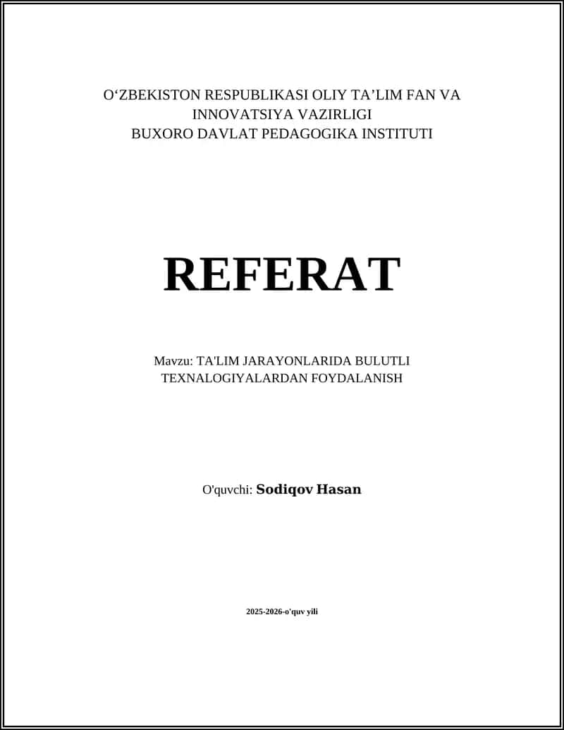 TA'LIM JARAYONLARIDA BULUTLI TEXNALOGIYALARDAN FOYDALANISH