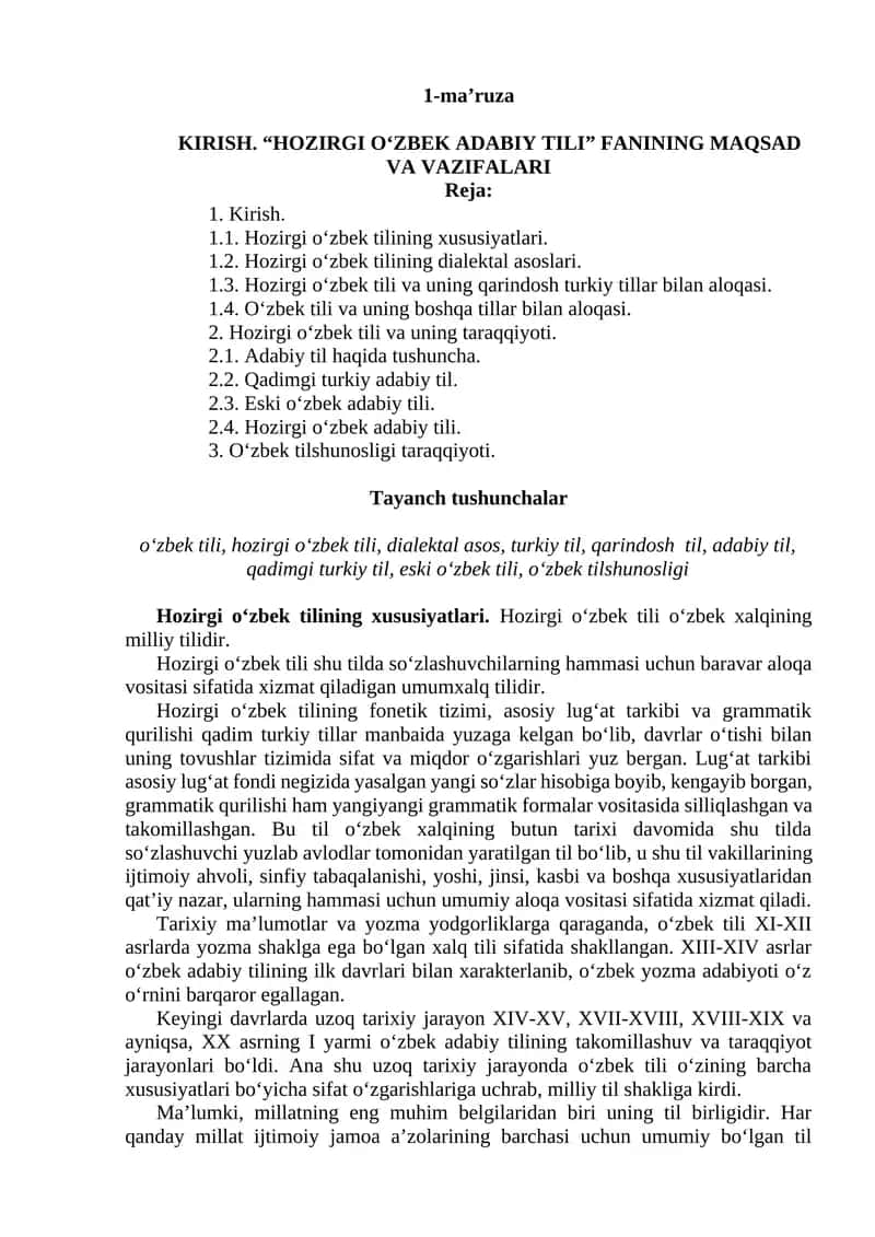Hozirgi o‘zbek adabiy tili