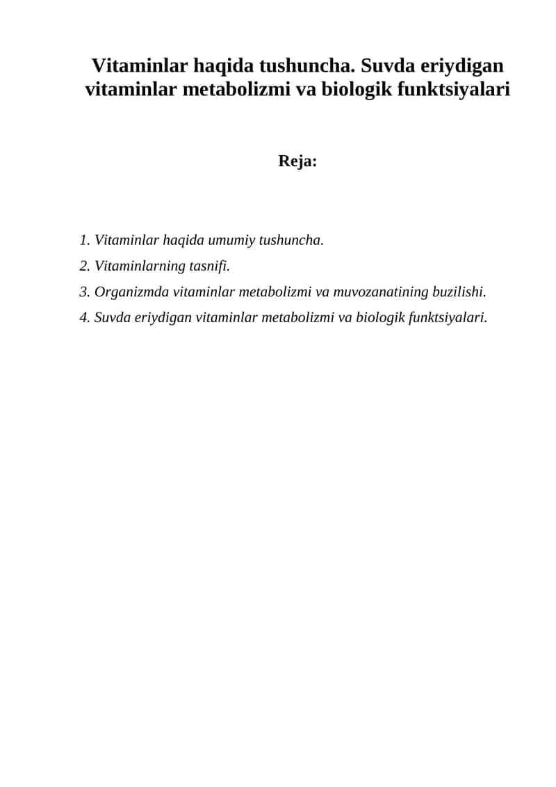 Vitaminlar haqida tushuncha