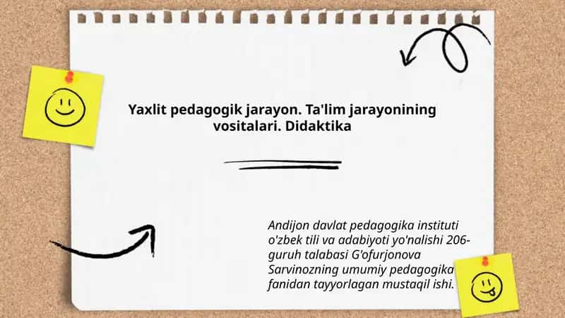 Umumiy pedagogika fanidan tayyorlagan mustaqil ishi