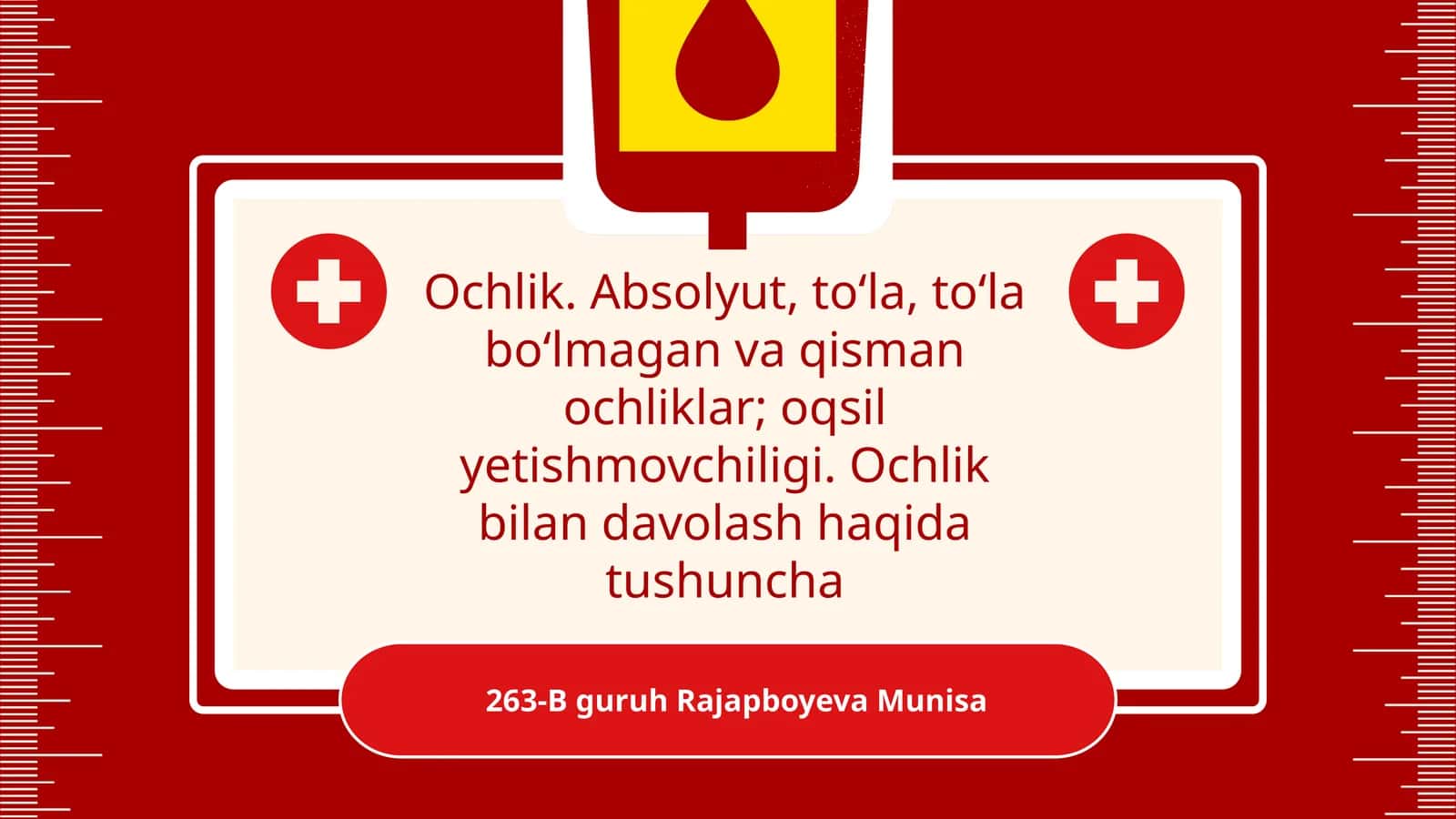 Ochlik. Absolyut, toʻla, toʻla boʻlmagan va qisman ochliklar; oqsil yetishmovchiligi. Ochlik bilan davolash haqida tushuncha
